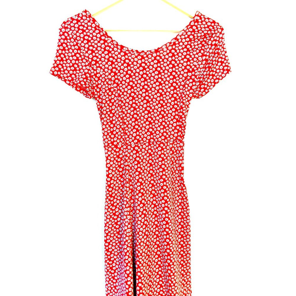 Red floral skater dress with scoop back